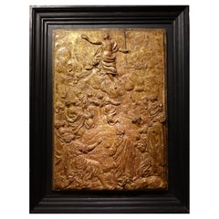 The Ascension Of Christ, Bas-relief In Giltwood, 17th C. Flanders?