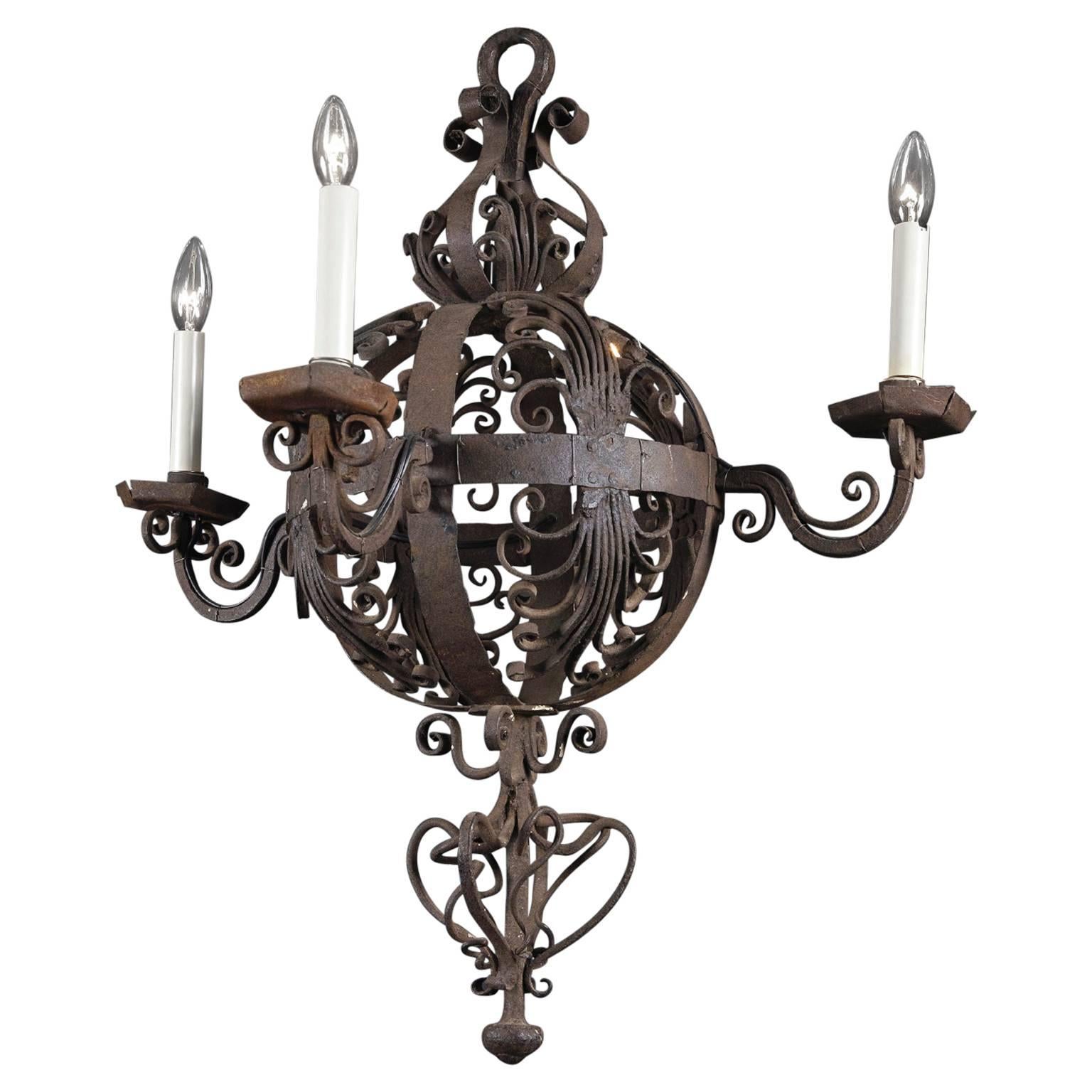 French 18th Century Spherical Wrought Iron Chandelier