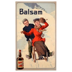 Poster pubblicitario originale antico per liquore aperitivo Balsam Sledge Belgio