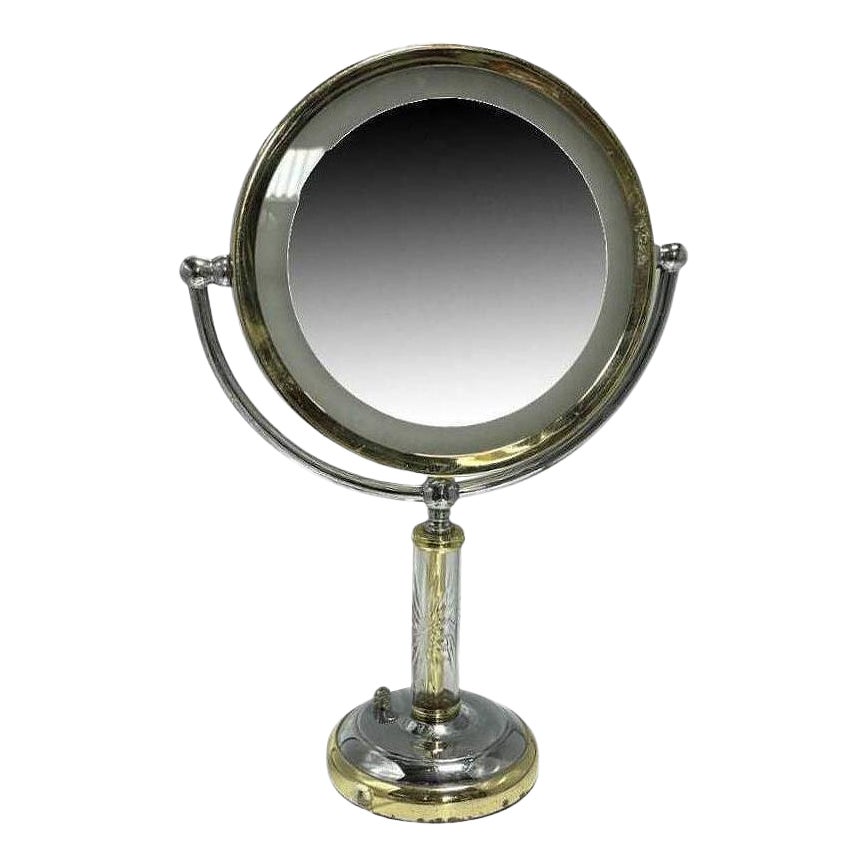High Style Brass & Chrome Florescence Magnifying Vanity/Jewelry Mirror