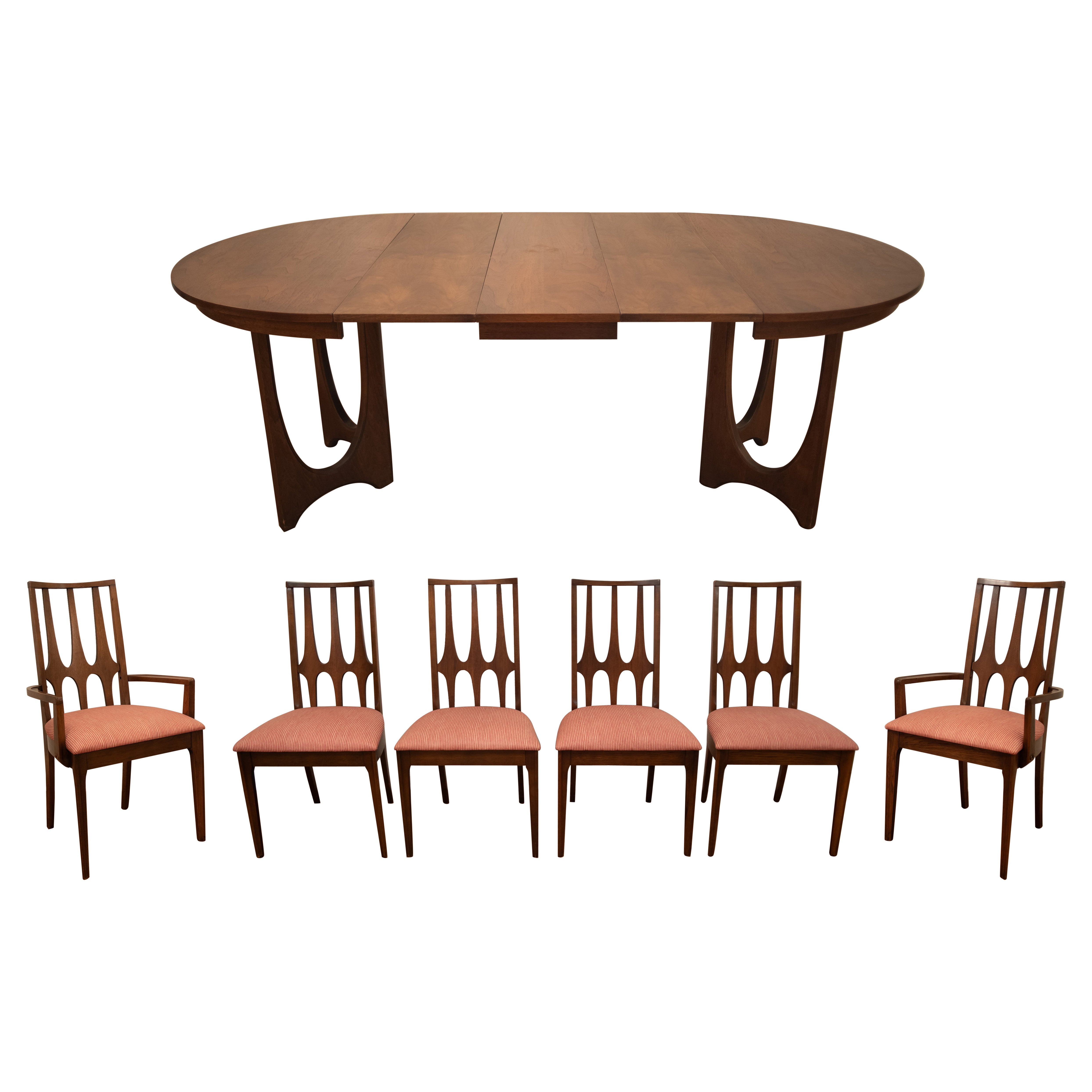 Broyhill Brasilia Dining Table & Chairs in Walnut & Pink Upholstery w/ 3 Leaves