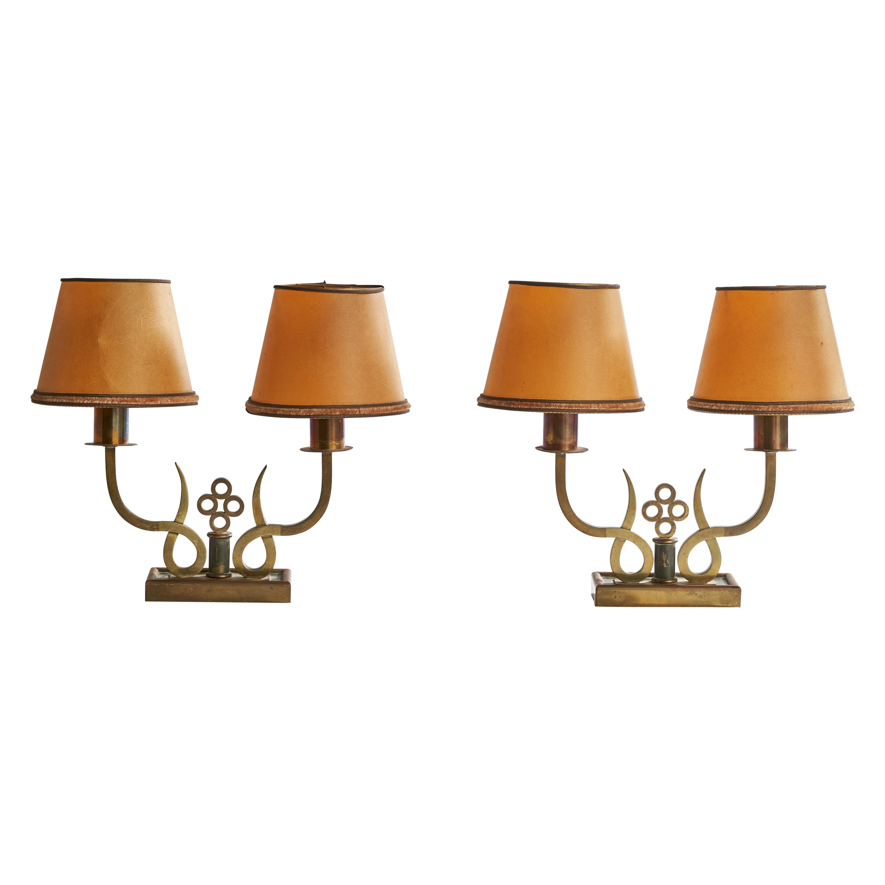 Italian Designer, Table Lamps, Brass, Metal, Paper, Italy, 1930s For Sale