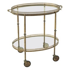 Petite Mid-20th Century French Brass and Glass Bar Cart, with Removable Tray