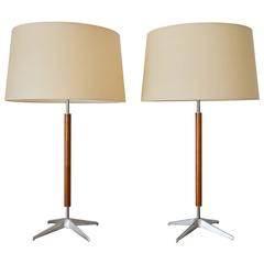 Pair of Chrome and Walnut Lamps by Gerald Thurston for Lightolier