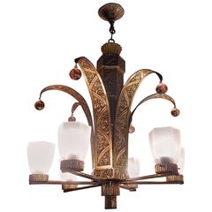 Fine Art Deco Gilt Bronze Chandelier