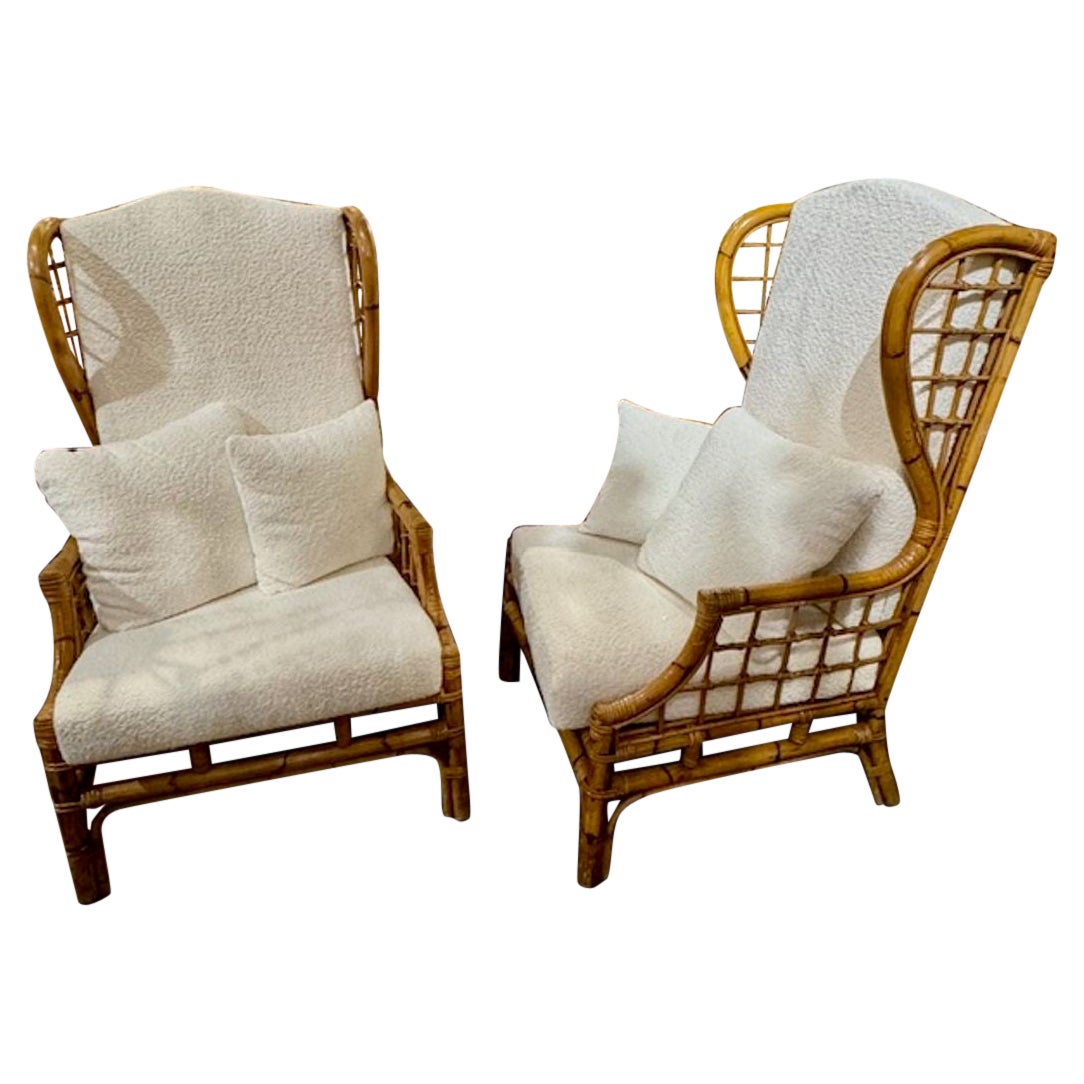Pair of Italian Large Scale Bamboo Chairs Wing Chairs