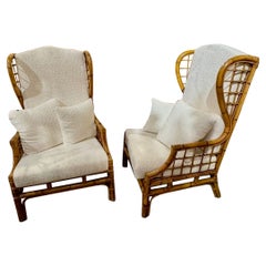 Paire de chaises à oreilles italiennes en bambou à grande échelle