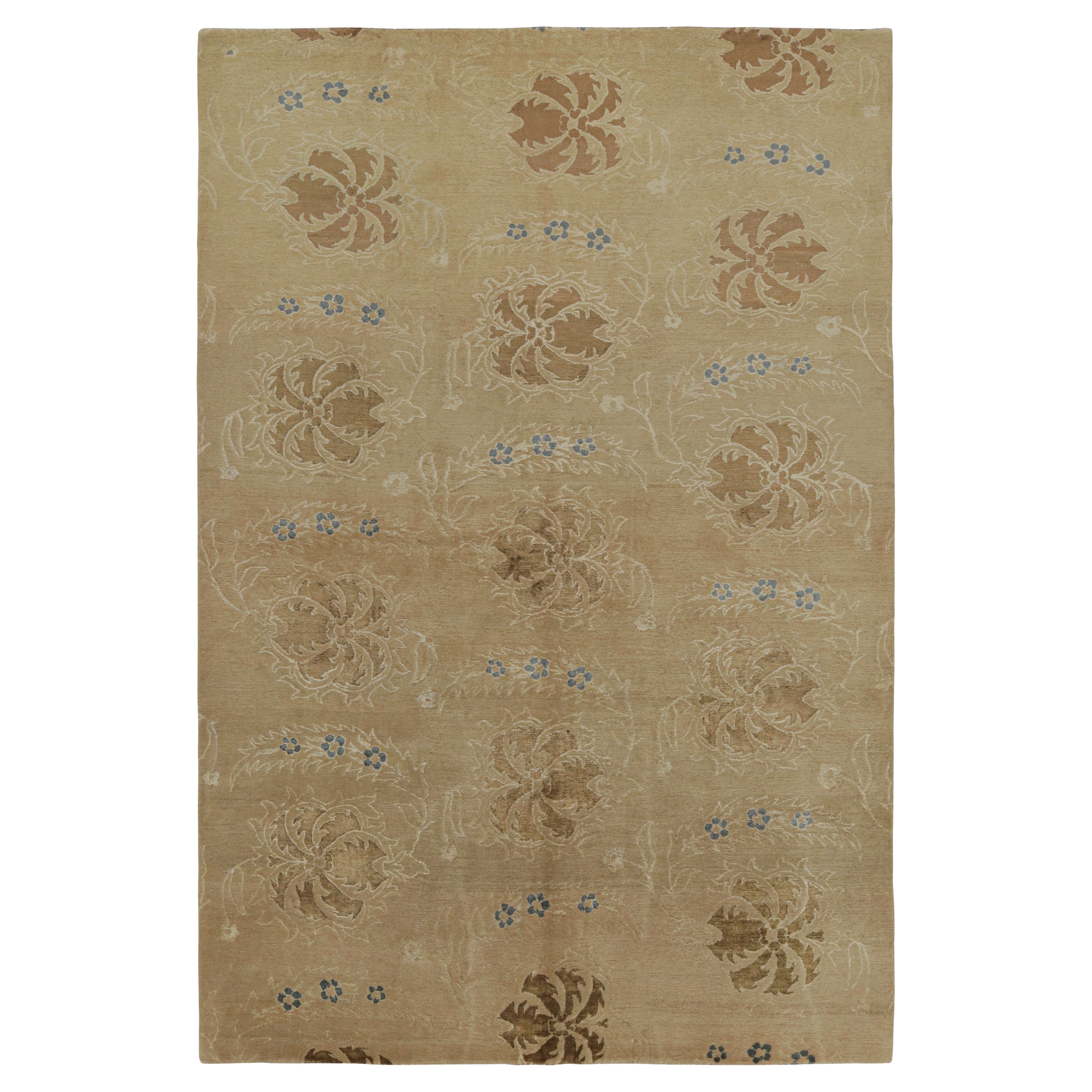 Rug & Kilim’s European Style Rug in Beige with Floral Patterns “Blue Carnation” For Sale