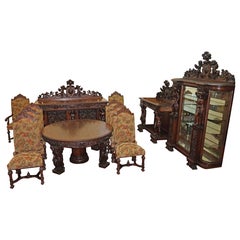 19th Century Tiger Oak Carved Figural 12 Piece Dining Set Made In Grand Rapids