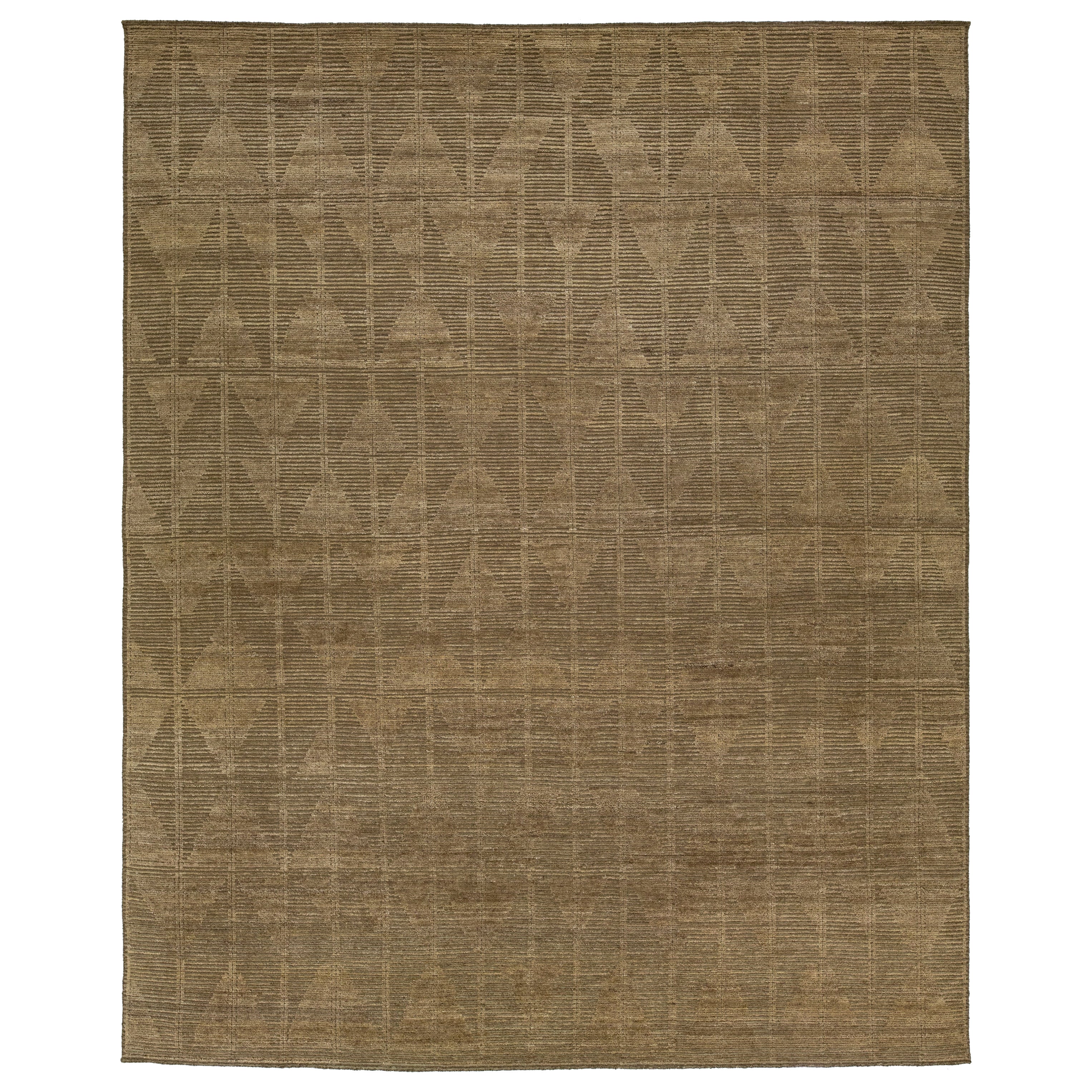 12 x 15 Tapis marocain moderne en laine de couleur Brown avec Design/One en vente