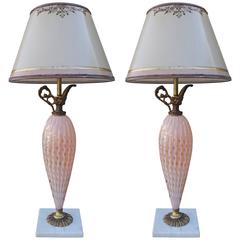 Pair of Italian Pink Murano Vase Lamps 6