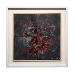 Kaiga 4 - Arte mural en cerámica raku enmarcado de 2' x 2' - RAAQUU Nº de serie 2400003