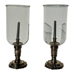 Pair of Silvered Brass Candle Hurricanes