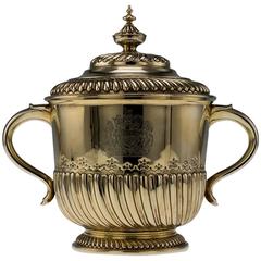 Antique Edwardian Solid Silver Gilt Two Handled Cup & Cover, London, circa 1904