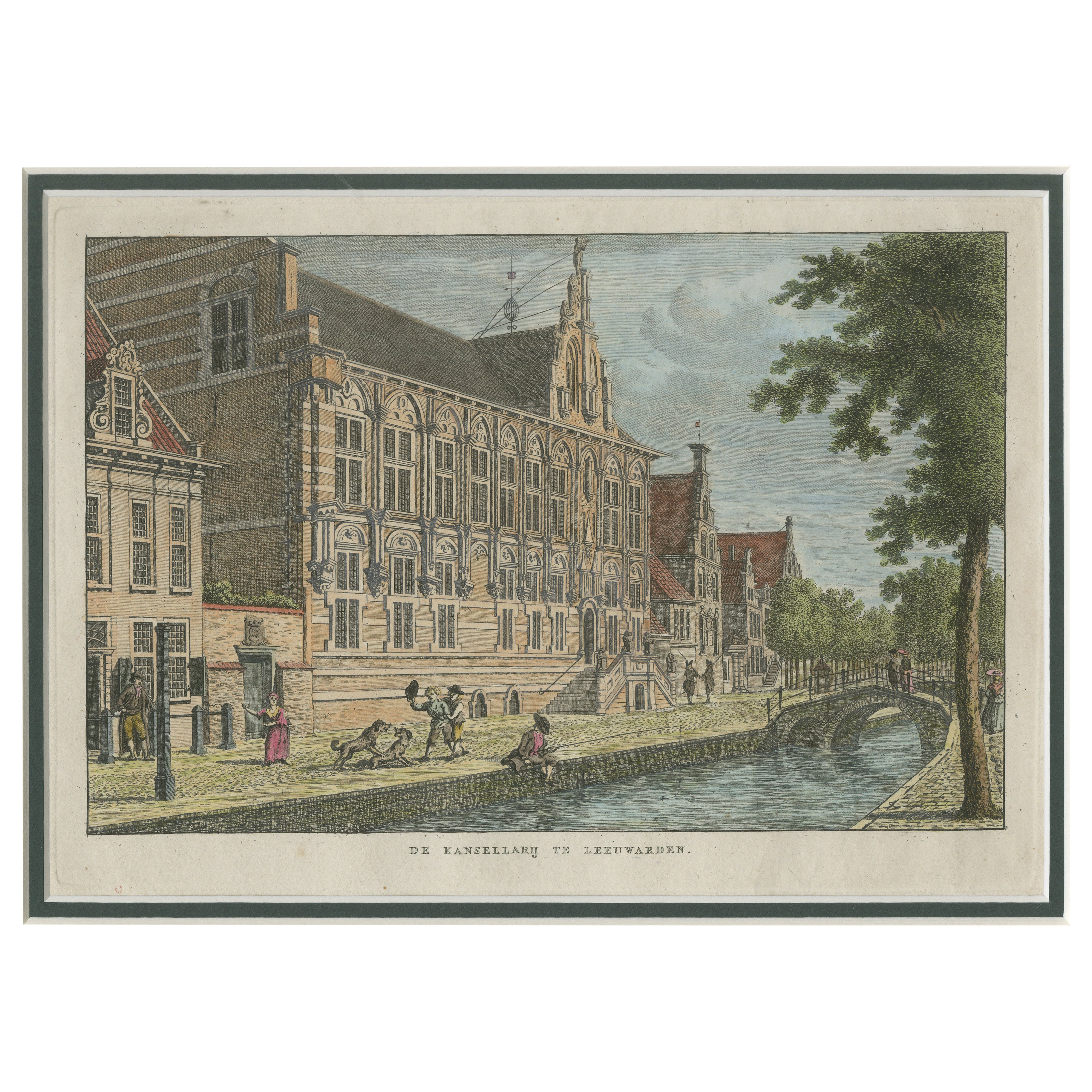 La Cancelleria di Leeuwarden, Olanda - Incisione originale colorata a mano del 1793