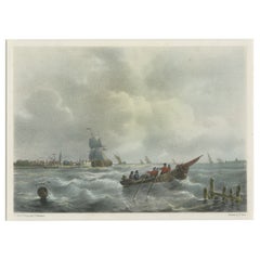 Scène maritime - Lithographie décorative de Carel Christiaan Antony Last, 1853