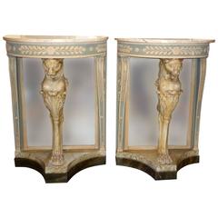 Pair of French Empire Period Console Tables with Winged Lions, circa 1800-1810