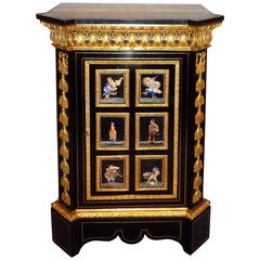 19th Century French Ebony Cabinet with Florentine Marble Plaques, Bellange