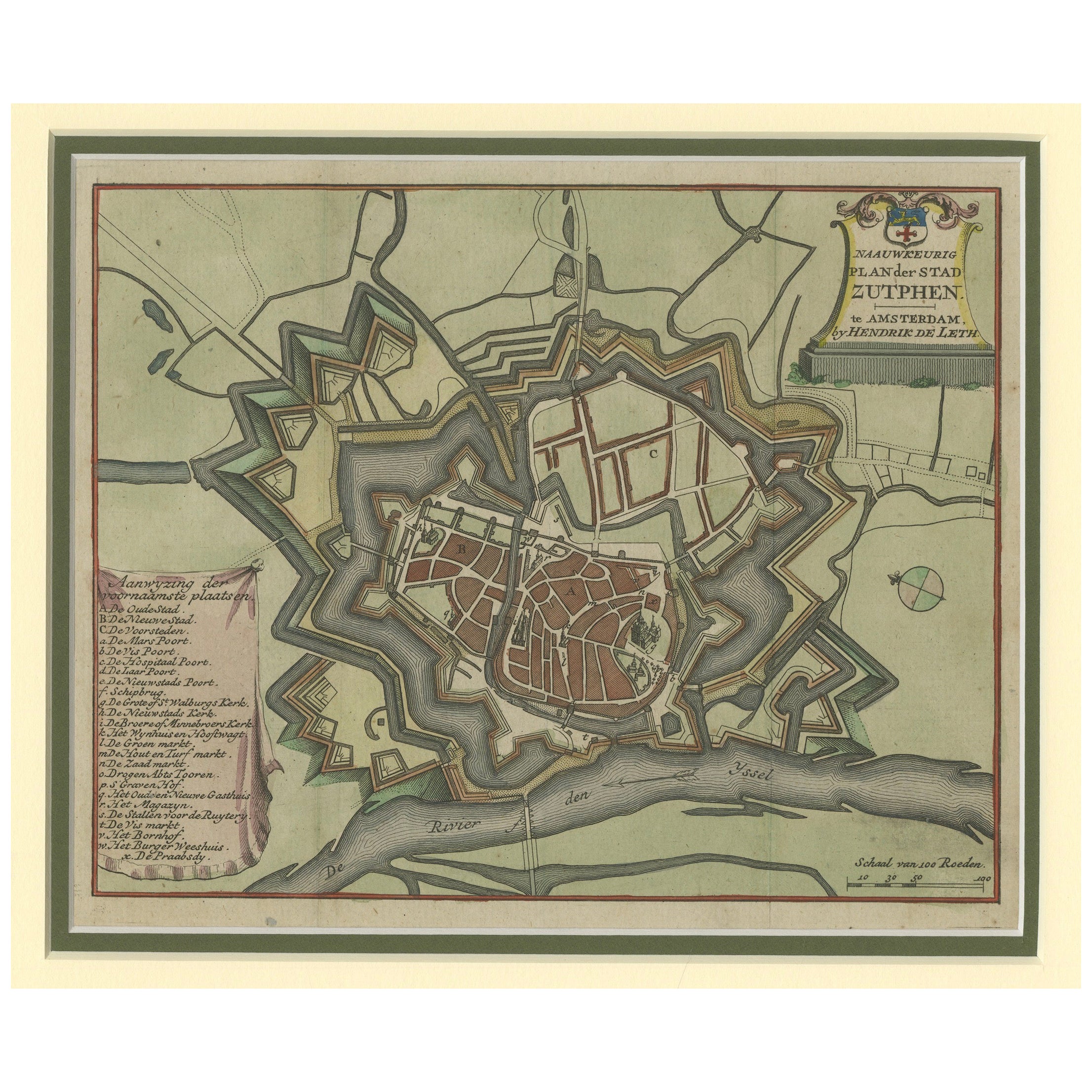 Detailplan der Stadt Zutphen, The Niederlande - Hendrik de Leth, um 1740 im Angebot