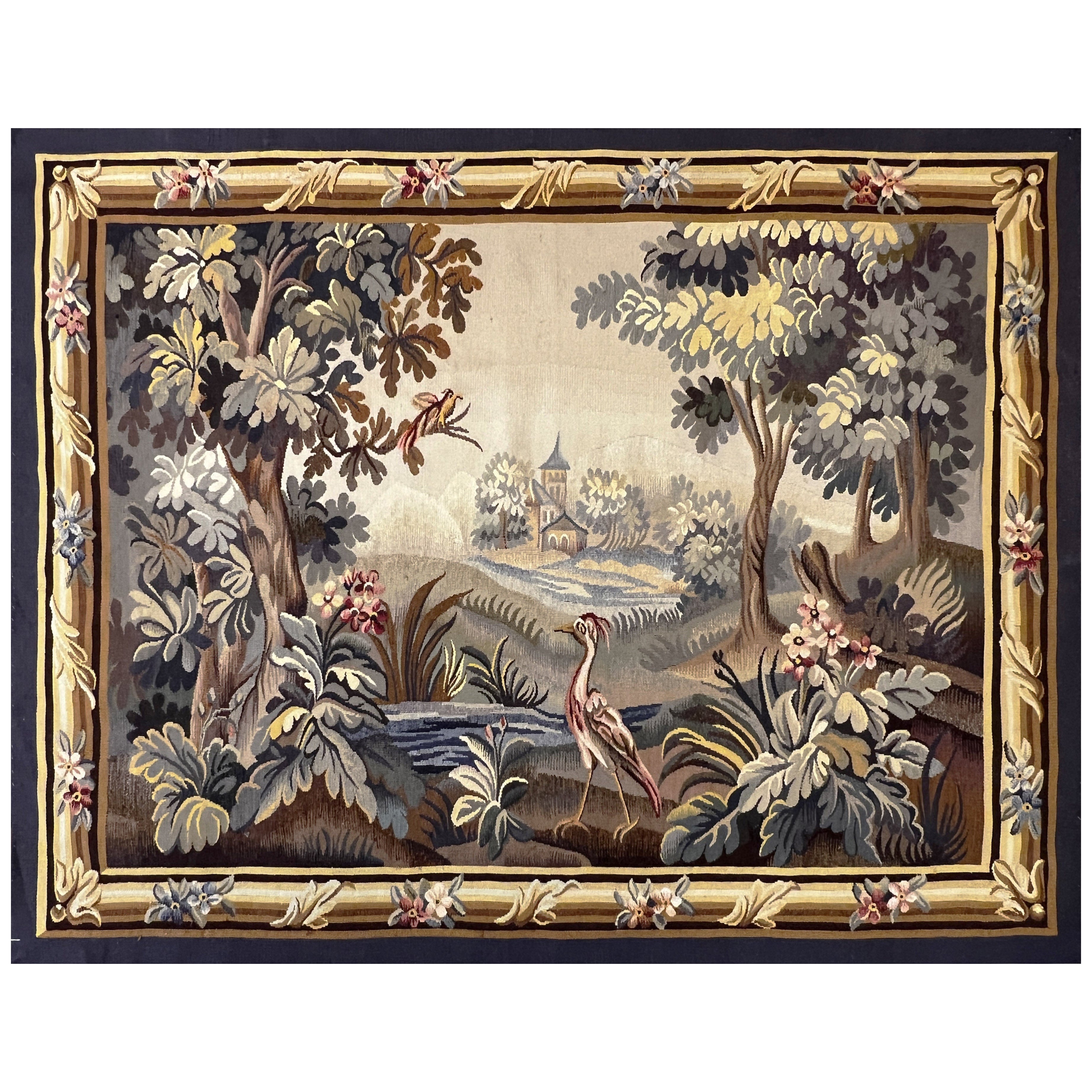 Antigüedades francesas, Tapiz verde siglo XIX de la manufactura Aubusson - N° 1025