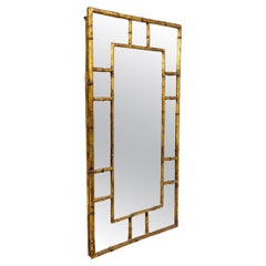 Vintage Faux bamboo Mirror, Gilded Metal