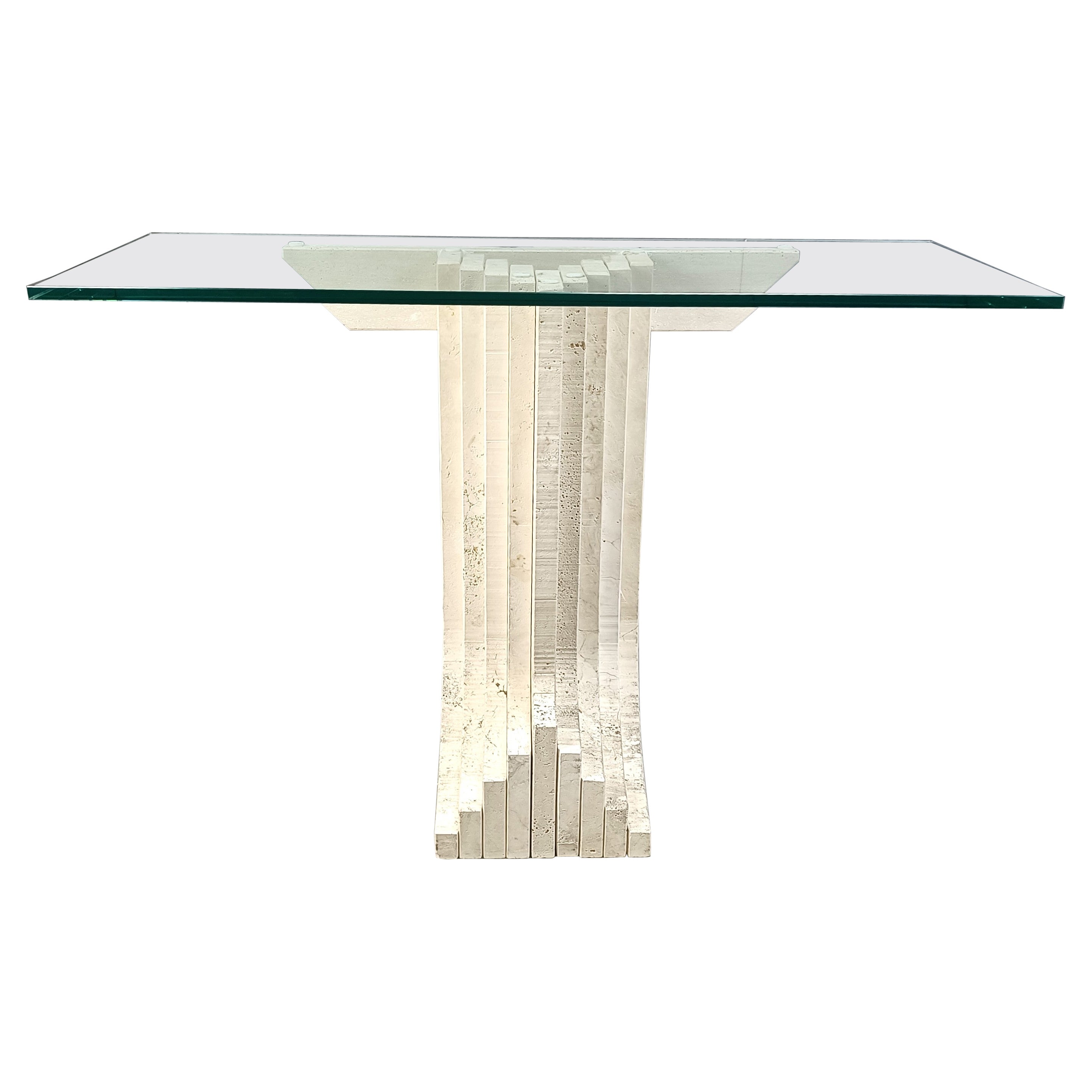 Vintage travertine console table in the manner of Carlo Scarpa , 1970s For Sale