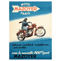 Original Vintage Motorbike Advertising Poster Mazoyer Moto Paris Motorcyle