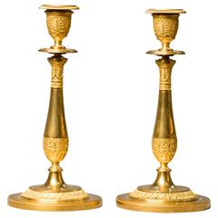 Very Fine Pair of Empire Gilded Candlesticks