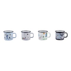 Muurla, Finland. Four enamel mugs with motifs from the Moomins stories, 21st C