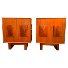 Pair diamond fronted maple wood cabinets
