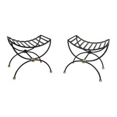 Paire de tabourets Curule Design en fer forgé et laiton