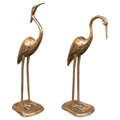 1970 Paire de figurines de héron en laiton avec design stylisé