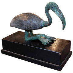 1950s Bronze Ibis Figure with Stone Torso on Wooden Base