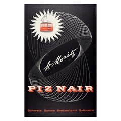 Poster da viaggio originale d'epoca per lo sci St Moritz Piz Nair Hausamann Modernist Design