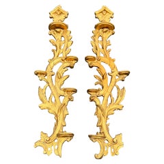 Coppia di mensole scultura da parete in legno dorato italiano