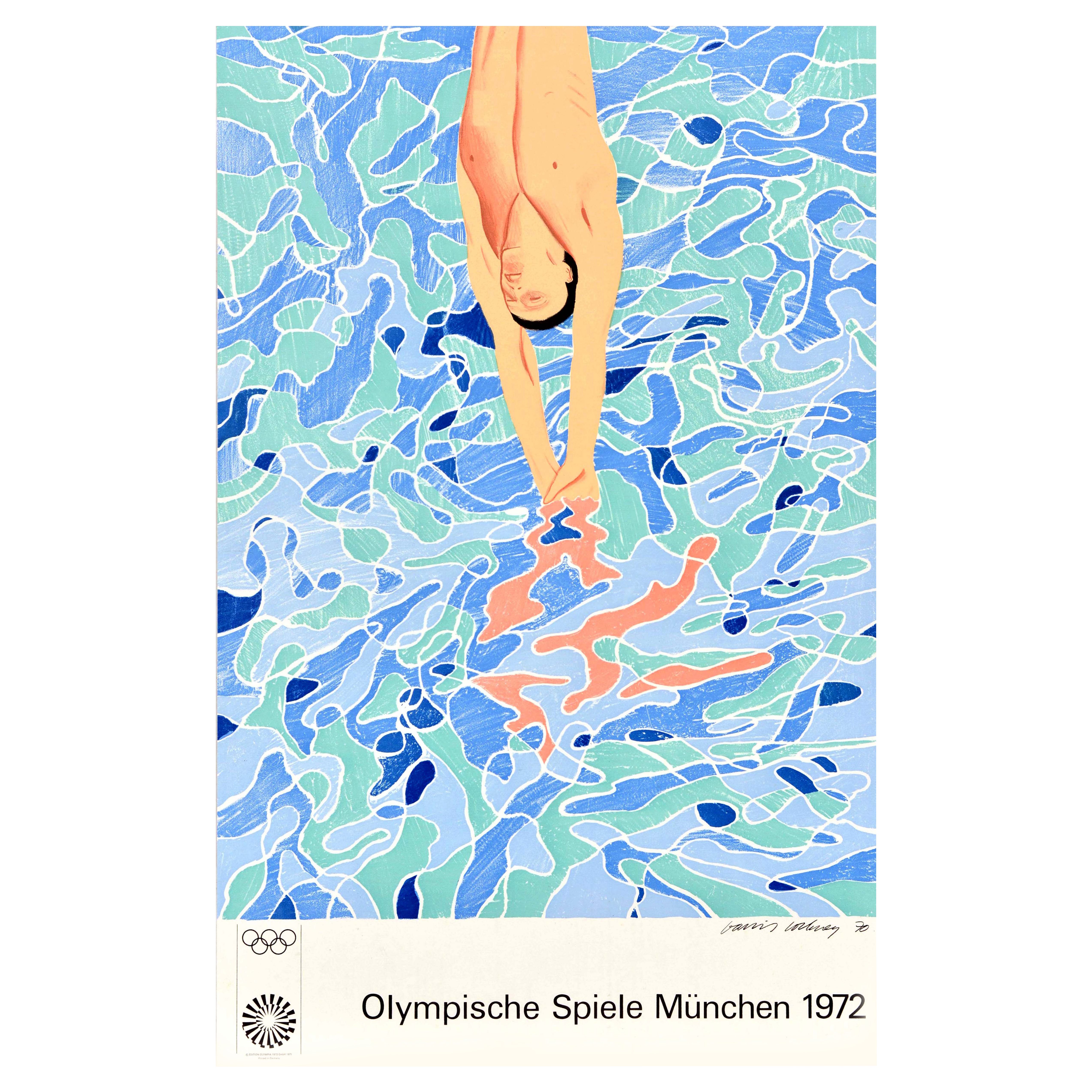Affiche sportive originale des Jeux olympiques de Munich de 1972 représentant David Hockney, Allemagne