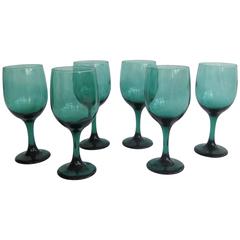 Set of SIX "Bristol Green" WINE GLASSES, English, Mid-19th Century
