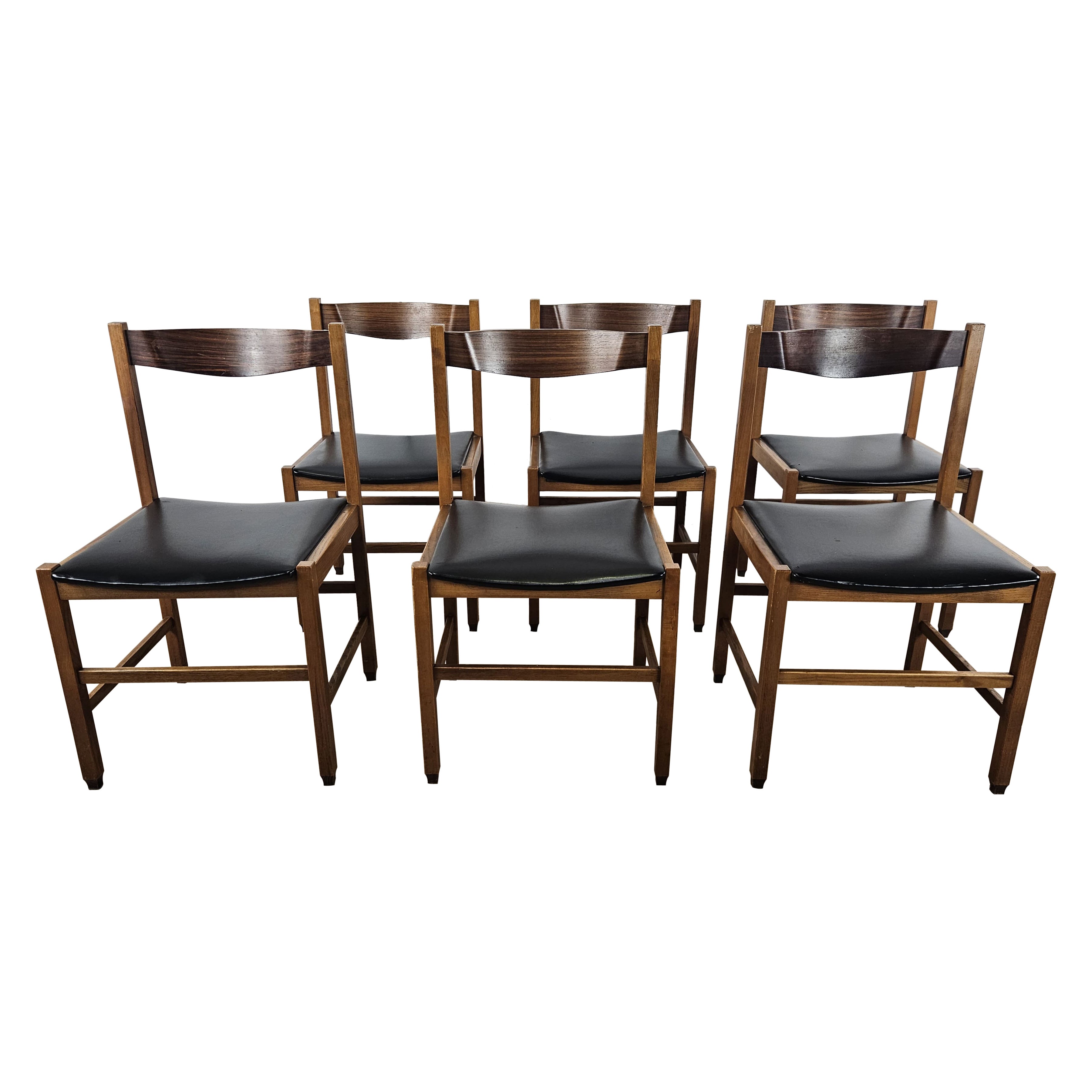 Six teak and leather dining chairs Scandinavian 1970s style