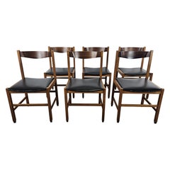 Six teak and leather dining chairs Scandinavian 1970s style