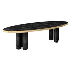 Ray Oval Dining Table, in High Gloss Frisé Grey Sikomoro Wood by Duistt