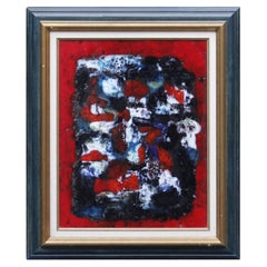 Abstract mid-century enameled framed lava stone