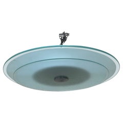 Plafonnier de style déco - Double disque en verre satiné - Italie - années 1980