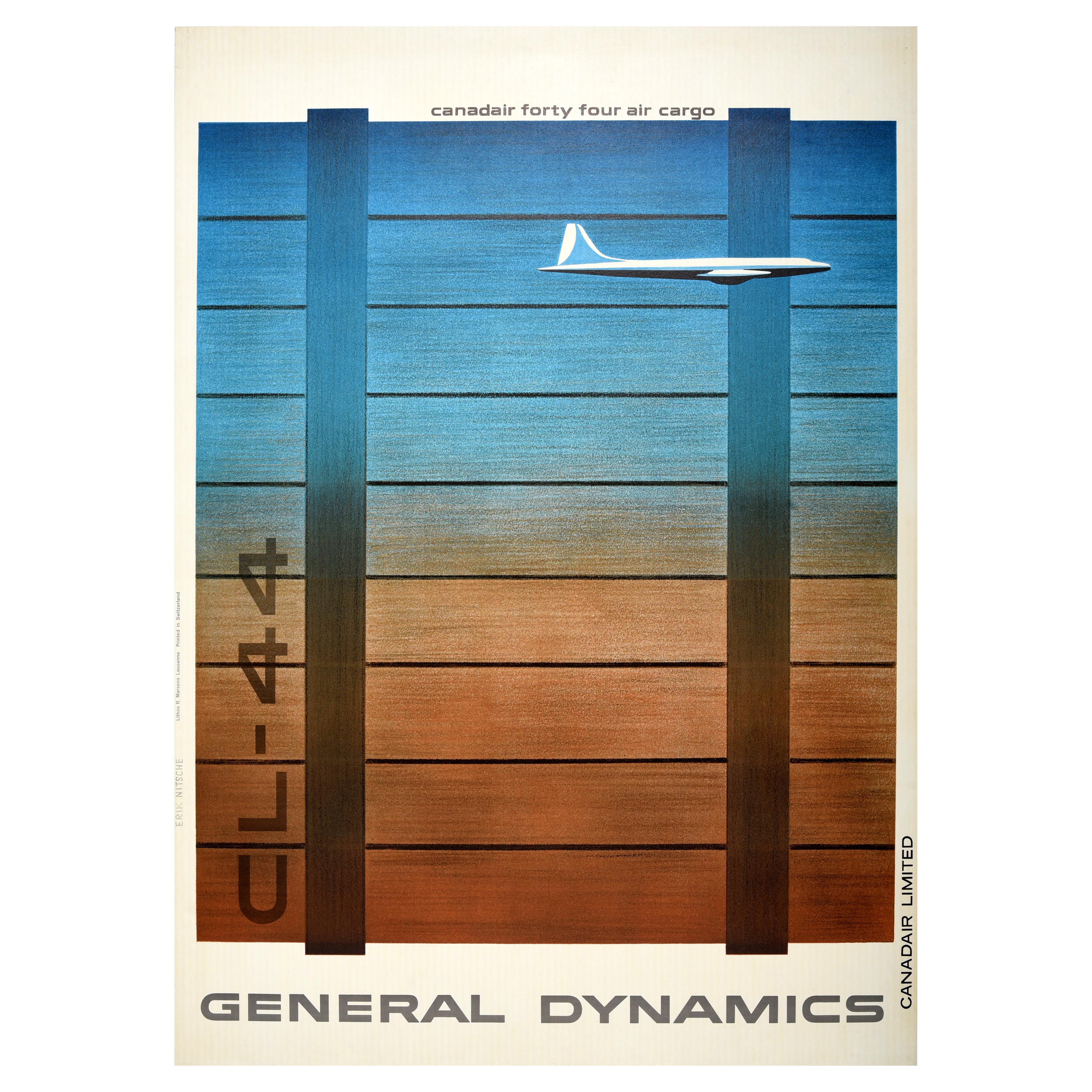 Poster originale General Dynamics d'epoca Canadair Fourty Four Air Cargo Nitsche in vendita