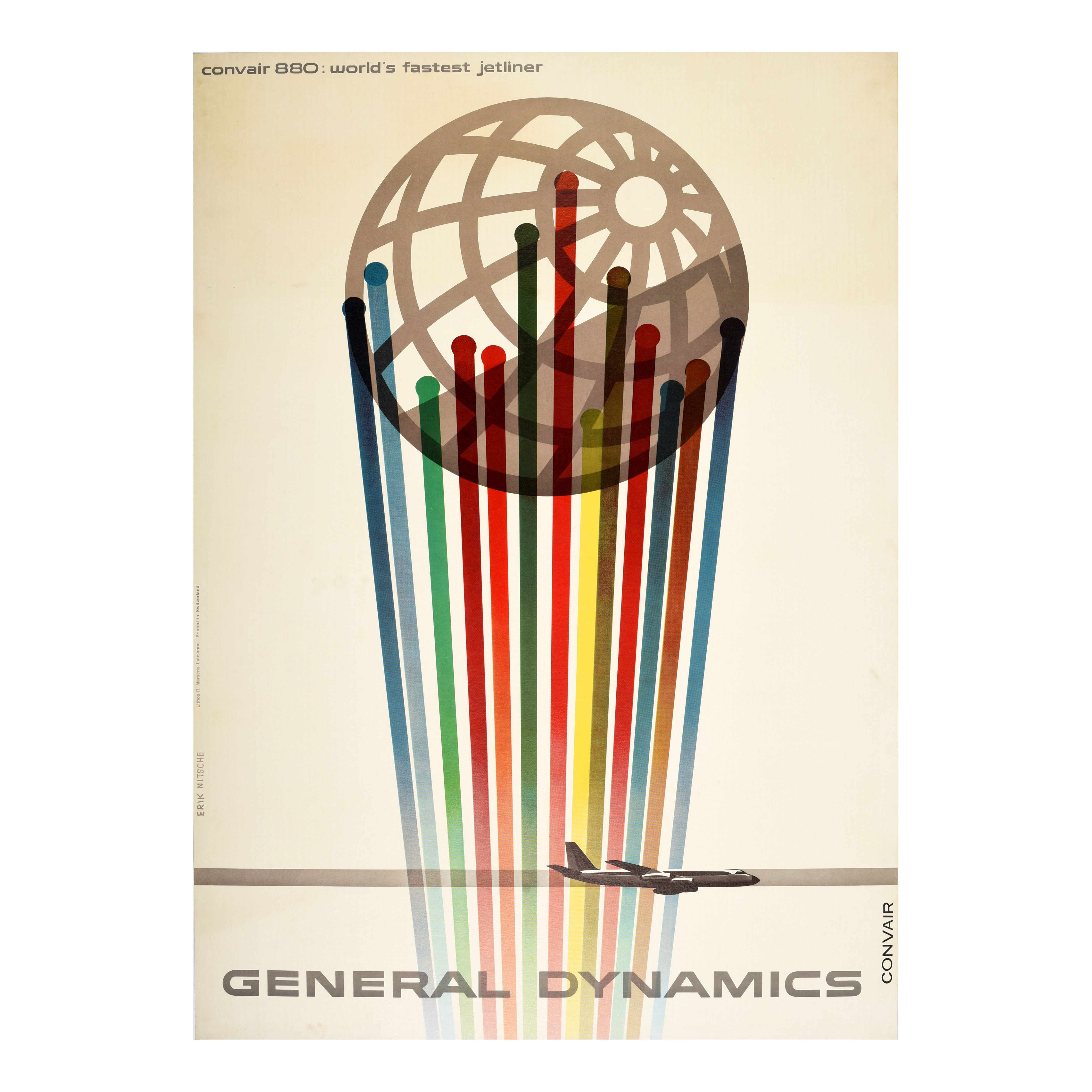 Poster originale d'epoca della General Dynamics Il più veloce aereo di linea Convair 880 Nitsche