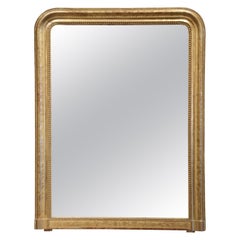 19th Century French Louis Philippe Carved Giltwood Mantel Mirror with Engraving