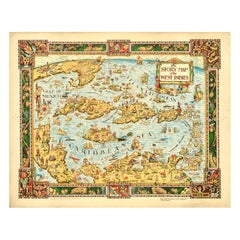 Original Vintage Poster The Story Map Of The West Indies Native Handicraft Motif