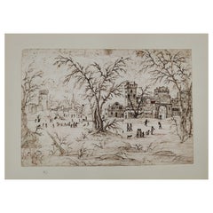 Dibujo a tinta china de un paisaje holandés - 1680, Holanda