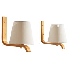Swedish Designer, Wall Lights, Bentwood, Fabric, Sweden, 1970s