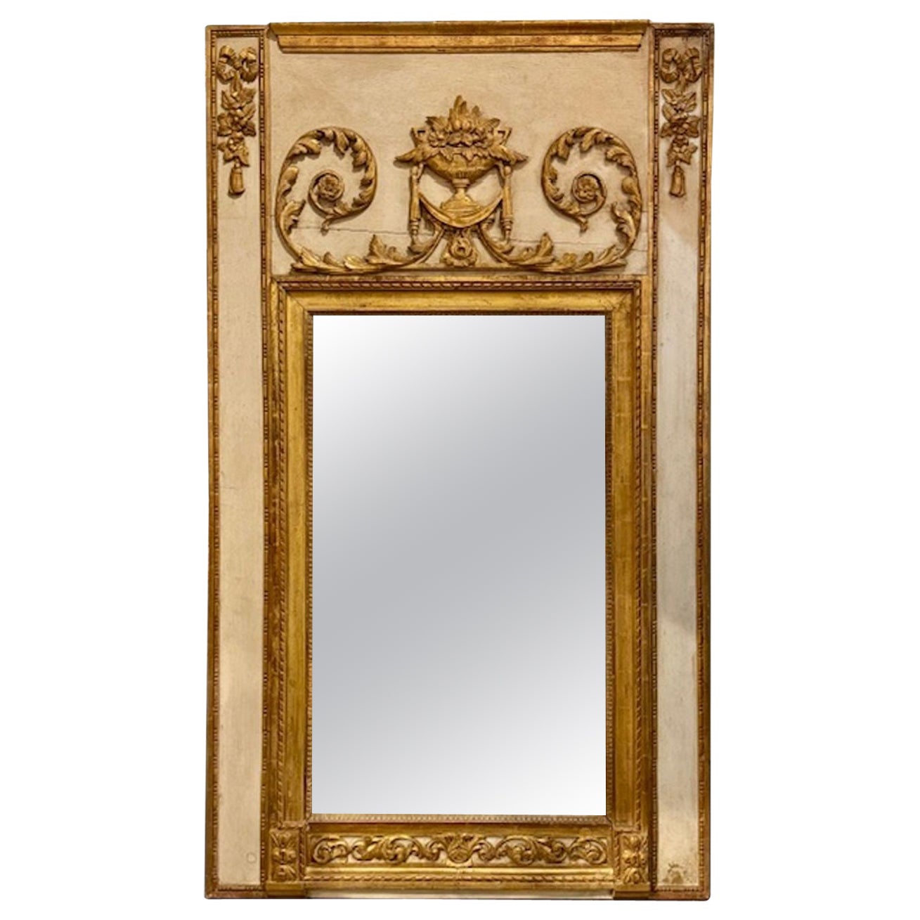 19th Century French Carved and Parcel Gilt Trumeau Mirror