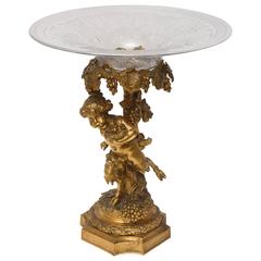 Antique Gold Doré Bronze with Bacchanal Design and Crystal Centerpiece Bowl